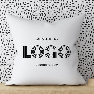 White and Black Modern Rectangular Logo Throw Pillow