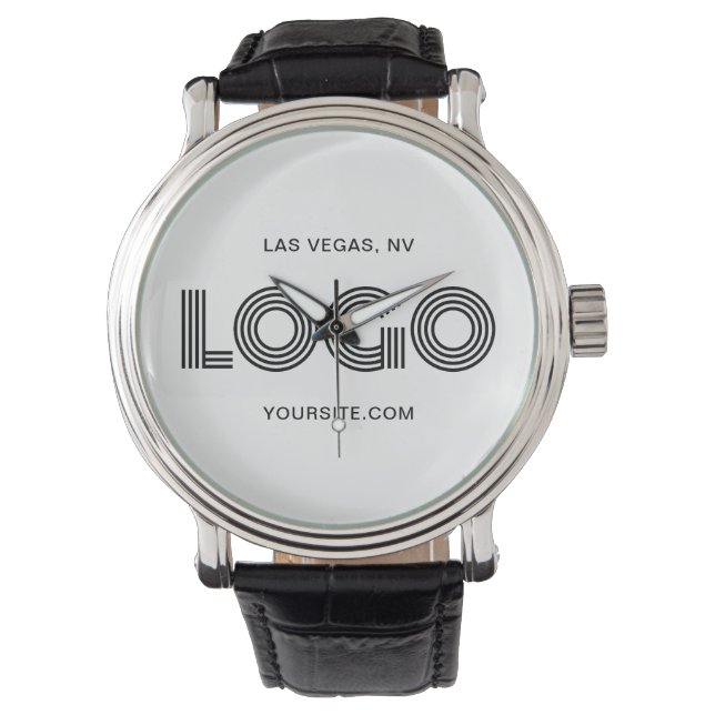 White and Black Modern Rectangular Logo Watch (Front)