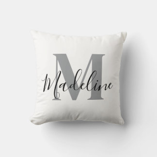 White And Black Monogram Elegant Throw Pillow