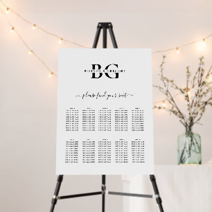 White and Black Monogram Wedding Seating Chart Foam Board