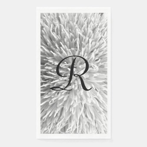 White and Black Monogrammed Abstract Floral  Paper Guest Towels