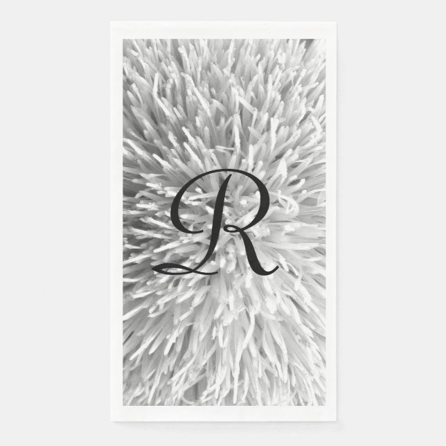 White and Black Monogrammed Abstract Floral  Paper Guest Towels (Front)