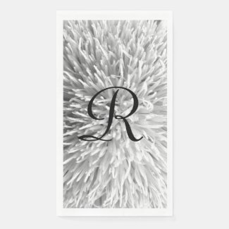 White and Black Monogrammed Abstract Floral Paper