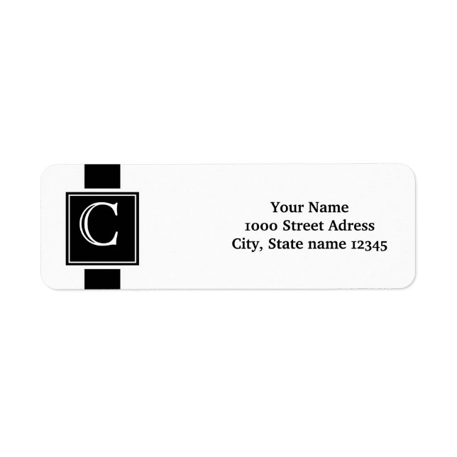 White and Black Monogrammed Return Address Label (Front)