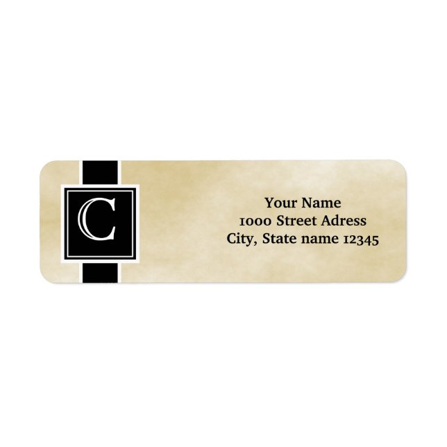 White and Black Monogrammed Return Address Label (Front)