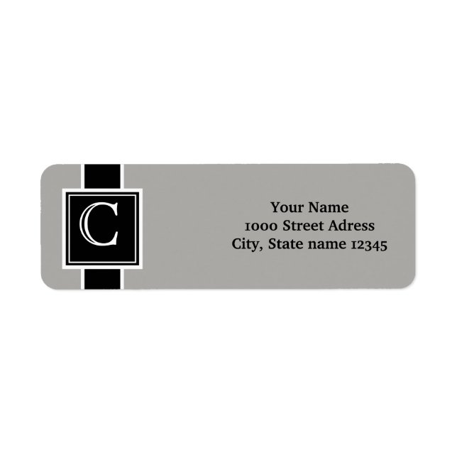 White and Black Monogrammed Return Address Label (Front)