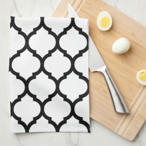 White and Black Moroccan Quatrefoil Pattern Kitchen Towel