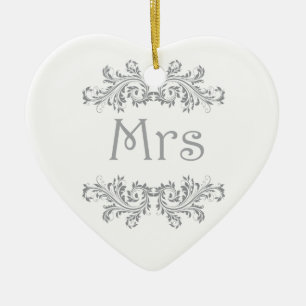 White and Black Mr & Mrs Wedding Favor Ornament. Ceramic Ornament