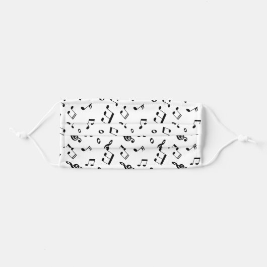 White and Black Music Notes Pattern Adult Cloth Face Mask (Front, Folded)