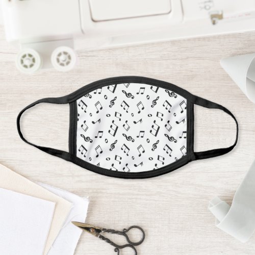White and Black Music Notes Pattern Face Mask