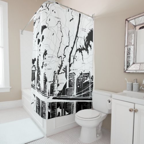 White and Black New York Map NYC Shower Curtain