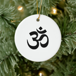 White and Black Om Symbol Ceramic Ornament
