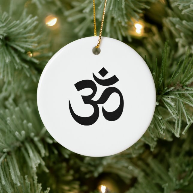 White and Black Om Symbol Ceramic Ornament (Tree)