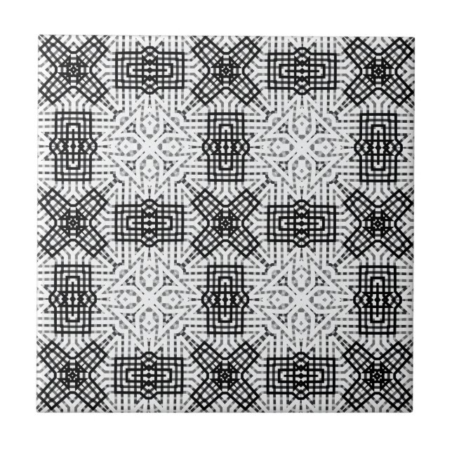 White and black openwork geometric pattern Anna Ceramic Tile (Front)