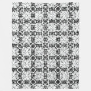 White and black openwork geometric pattern Anna Fleece Blanket