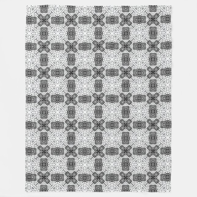 White and black openwork geometric pattern Anna Fleece Blanket (Front)