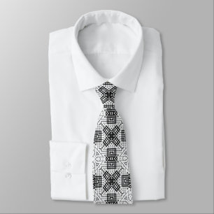 White and black openwork geometric pattern Anna Neck Tie