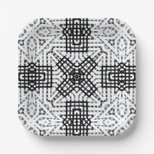 White and black openwork geometric pattern Anna Paper Plates