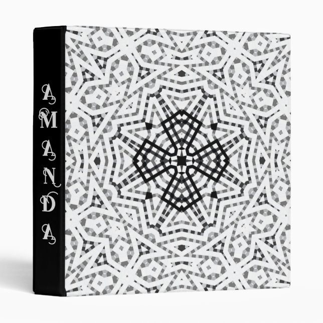 White and black openwork geometric pattern Elsa 3 Ring Binder (Front/Spine)