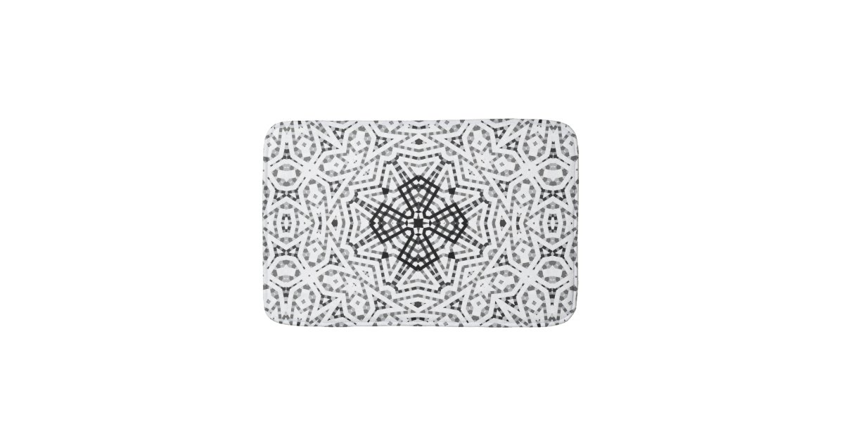 White and black openwork geometric pattern Elsa Bath Mat | Zazzle