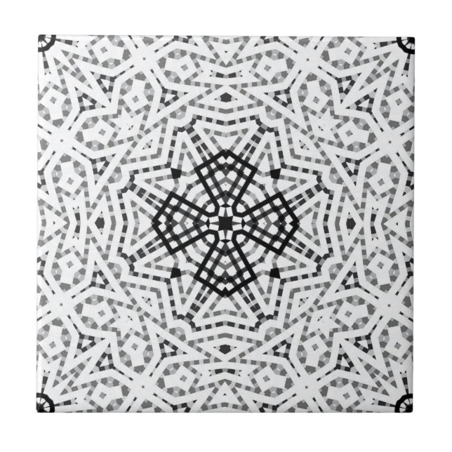 White and black openwork geometric pattern Elsa Ceramic Tile (Front)