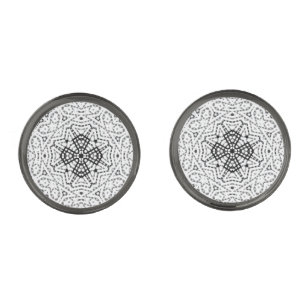 White and black openwork geometric pattern Elsa Cufflinks