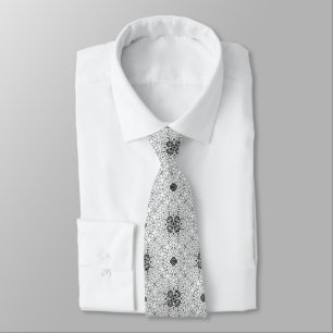 White and black openwork geometric pattern Elsa Neck Tie