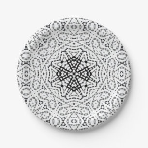 White and black openwork geometric pattern Elsa Paper Plates