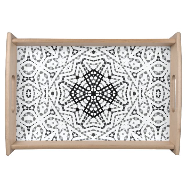 White and black openwork geometric pattern Elsa Serving Tray (Front)
