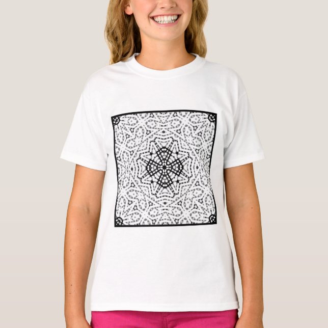 White and black openwork geometric pattern Elsa T-Shirt (Front)