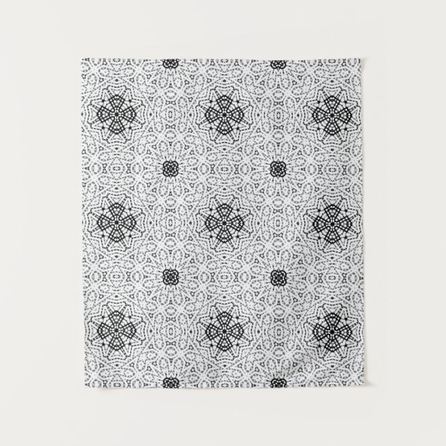 White and black openwork geometric pattern Elsa Tapestry (Front)