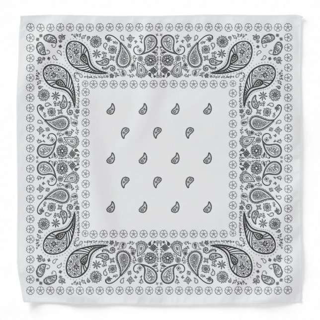 White and Black Paisley Design Bandana (Front)
