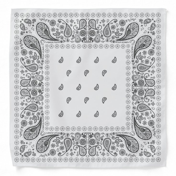 White and Black Paisley Design Bandana | Zazzle