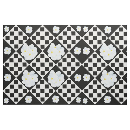 White And Black Pansy Design, Fabric