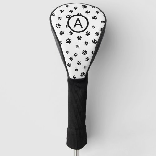 White and Black Paw Prints Monogram Golf Head Cover