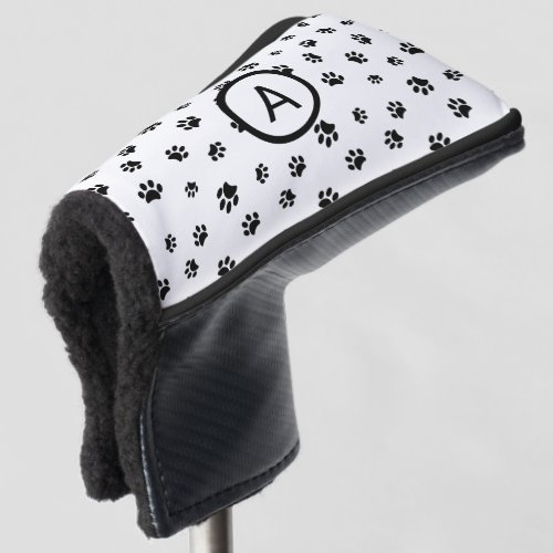 White and Black Paw Prints Monogram Golf Head Cover