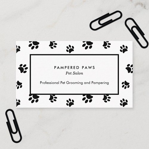 White and Black Paw Prints Professional Pet Salon Business Card
