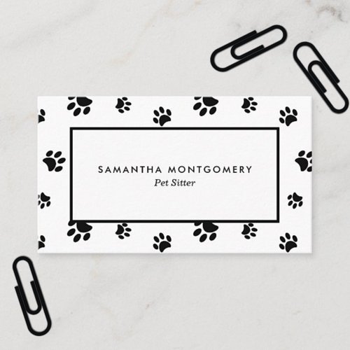 White and Black Paw Prints Professional Pet Sitter Business Card