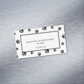 White and Black Paw Prints Professional Pet Sitter Business Card Magnet (In Situ)