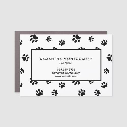 White and Black Paw Prints Professional Pet Sitter Car Magnet