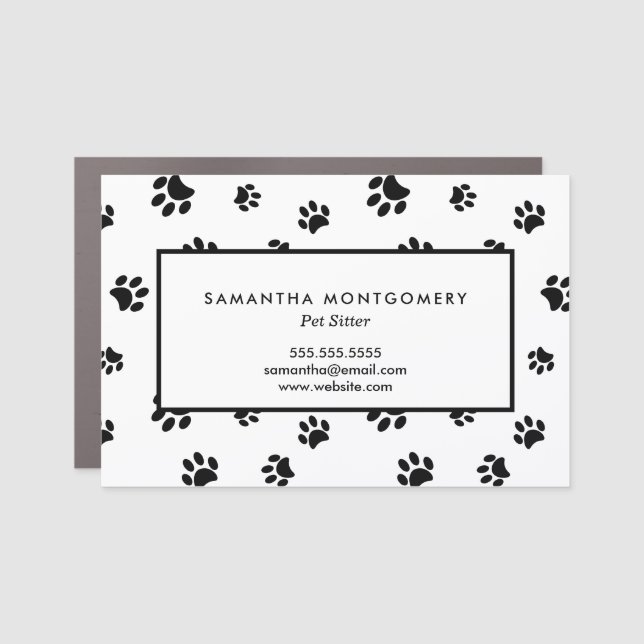White and Black Paw Prints Professional Pet Sitter Car Magnet (Front)