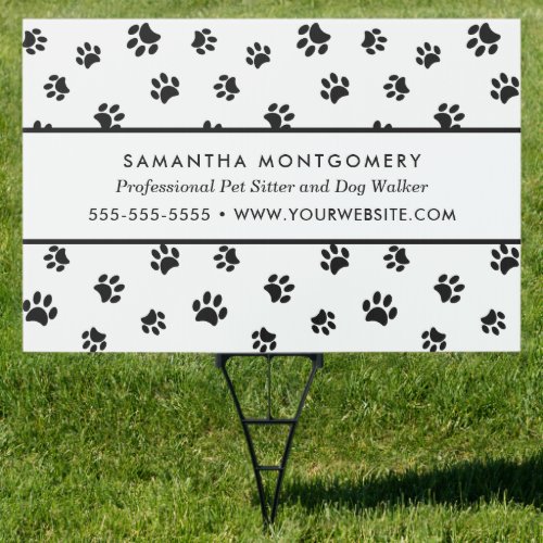White and Black Paw Prints Professional Pet Sitter Sign