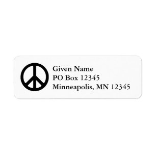 White and Black Peace Symbol Label