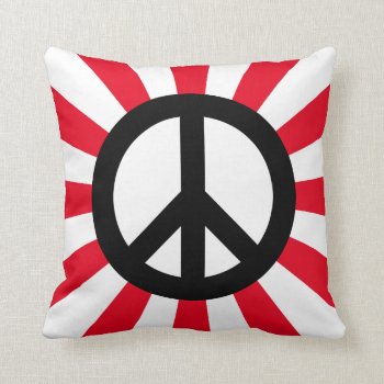 White And Black Peace Symbol With Starburst Throw Pillow by peacegifts at Zazzle