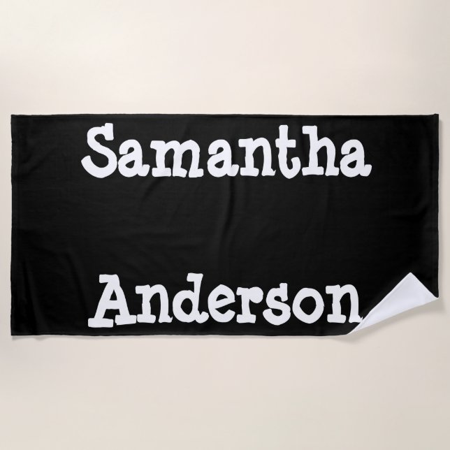 White And Black Personalized Beach Towel (Front)