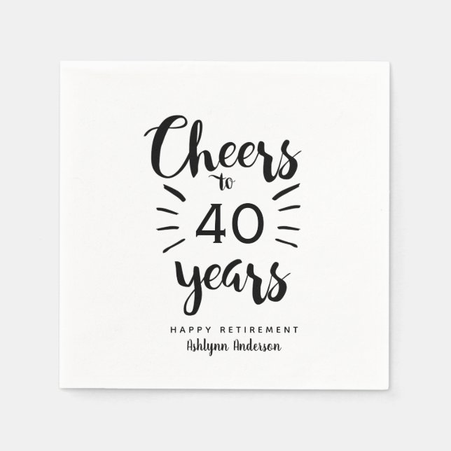 White and Black Personalized Cheers to Retirement Napkins (Front)