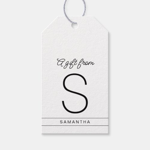 White and Black Personalized Monogram Initial Name Gift Tags