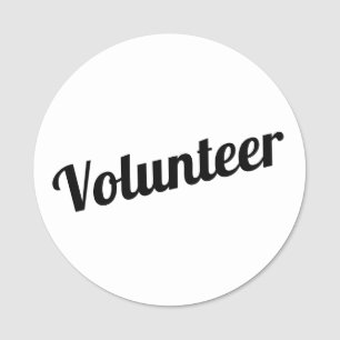 White and Black Pin-back Volunteer Buttons Name Tag