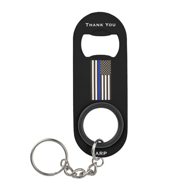 *~* White and Black Police Thin Blue Line Flag Keychain Bottle Opener (Front)