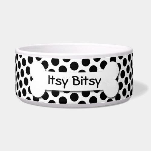 White and Black Polka Dot Dog Bone Bowl